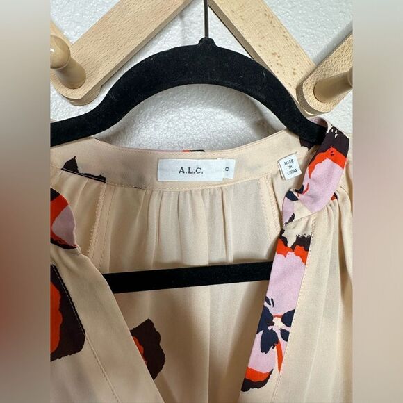 A.L.C. jules pink floral print silk blouse size 0 - Picture 5 of 9
